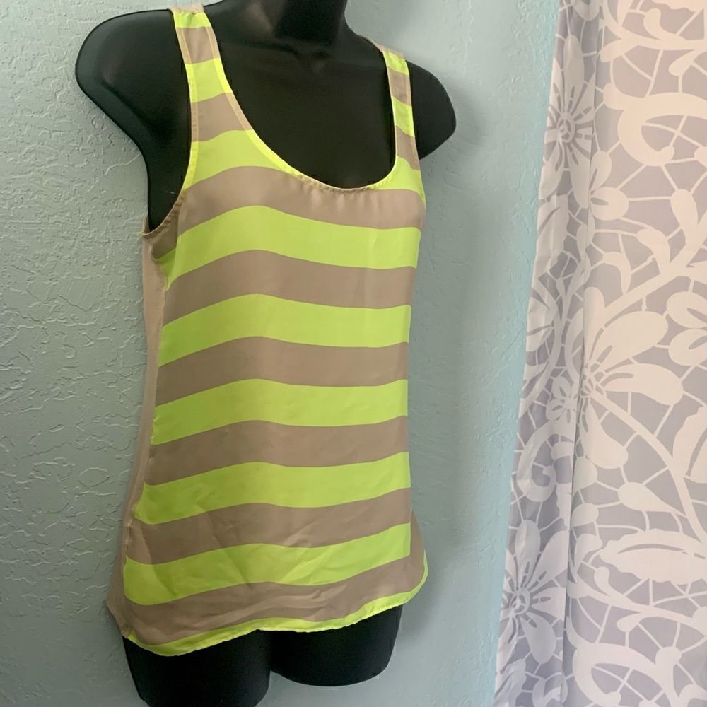 Express Neon Yellow & Tan Striped Tank Top Size XS